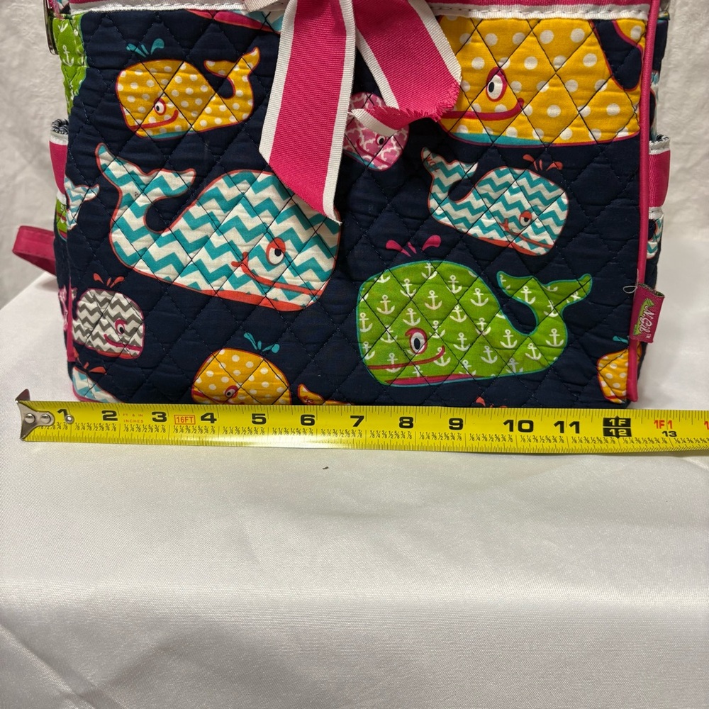N.Gil Narwhal World quilted canvas backpack/diaper bag with whales and pink trim - Picture 11 of 13